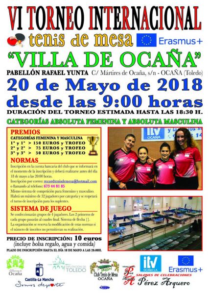 Cartel de la VI edición del torneo internacional de tenis de mesa Villa de Ocaña.